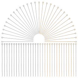 Real Gold Plated & Stainless Steel Color 200Pcs 2 Colors 304 Stainless Steel Eye Pins, Real Gold Plated & Stainless Steel Color, 70x0.5mm, Hole: 2mm