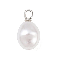 Platinum Brass & ABS Plastic Imitation Pearl Pendants, Nuggets Charm, Cadmium Free & Lead Free, Platinum, 20x11x11mm, Hole: 3x2mm