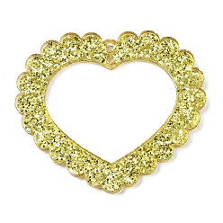 Золотистый Подвески из непрозрачного акрила с принтом ко дню святого валентина, сердце, с блестка, золотые, 34.5x39.5x2.5 мм, отверстие : 1.6 мм