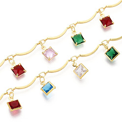 Золотой Латунные зубчатые стержневые цепи, с квадратным шармом из кубического циркония, пайки, с катушкой, золотые, 15.5x1.8 мм, около 16.40 футов (5 м) / рулон