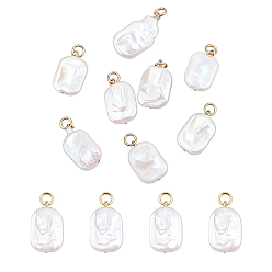 Настоящее золото 18K 12шт. подвески из натурального жемчуга Кеши, прямоугольные подвески с 304 соединительными кольцами из нержавеющей стали, белые, реальный 18 k позолоченный, 23~24.5x15~16x6~7 мм, отверстие : 4 мм