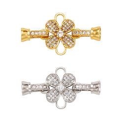 Платиновый & Золотой 2шт. 2 цветная латунь микро паве прозрачный кубический цирконий застежка-молния, платиной и золотом, Цветок: 18.5x18.5x3 мм, застежка : 12x6x6 mm, отверстие : 1.4 мм, 1 шт / цвет