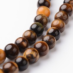 Тигровый глаз Круглый природных тигровый глаз шарик нити, класса AB, 4 мм, отверстие : 1 мм, около 93 шт / нитка, 15 дюйм