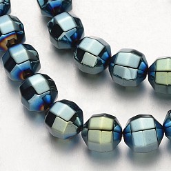 Зеленое Покрытие Гальванизировать немагнитных синтетический гематит нитей бисера, граненые, круглые, зеленый покрытием, 10x10 мм, отверстие : 1 мм, около 40 шт / нитка, 15.7 дюйм