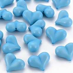 Deep Sky Blue Opaque Acrylic Beads, Heart, Deep Sky Blue, 17x22x10mm, Hole: 1.4mm, about 255pcs/500g