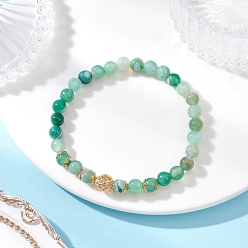 Полосатый Агат Женские браслеты из натурального зеленого полосчатого агата (окрашенного и нагретого) и латунных круглых бусин, золотые, внутренний диаметр: 2-1/4 дюйм (5.7 см)