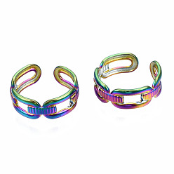 Rainbow Color Offene ovale Manschettenringe, hohle offene Ringe, Regenbogenfarbe 304 Edelstahlringe für Damen, us Größe 7 1/4 (17.5 mm)