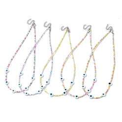 Mixed Color Lampwork Evil Eye & Glass Seed Beaded Necklaces, Mixed Color, 14.96 inch(38cm)