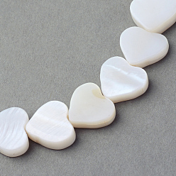 Creamy White Natural Sea Shell Beads Strands, Heart, Creamy White, 10x10~11x3mm, Hole: 0.8~0.9mm, about 40pcs/strand, 14.1 inch