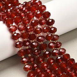 Красный Агат Природного сердолика нитей бисера, граненые, рондель, окрашенная и подогревом, с бисером, 9.5~10.5x6.5 мм, отверстие : 1.2 мм, около 44~45 шт / нитка, 15.35~15.47 дюйм (39~39.3 см)