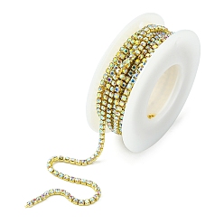 Crystal AB Brass Rhinestone Strass Chains, Rhinestone Cup Chain, with Spool, Golden, Crystal AB, 2.2mm, about 11.81 Feet(3.6m)/Roll
