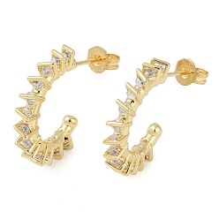 Настоящее золото 18K Серьги-гвоздики из латуни c-образной формы с прозрачным паве из кубического циркония, долговечный, свинца и кадмия Freee, реальный 18 k позолоченный, 20x3 мм