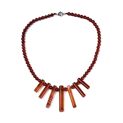 Ágata Roja Collares babero redondos de cuentas de cornalina natural (teñidas y tratadas térmicamente) con forma de abanico., con cierres de acero inoxidable, color acero inoxidable, 17.91 pulgada (45.5 cm) ~ 19.49 pulgada (49.5 cm)