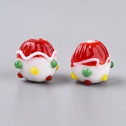 Красный Ручной работы ухабистым Шарики Lampwork, кекс, красные, 12~13x12~14 мм, отверстие : 1~1.8 мм