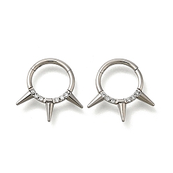 Платина 304 микропаве из нержавеющей стали с прозрачным кубическим цирконием 3 кольца для носа с шипами и конусами, платина, 14.5x15x2 мм, внутренний диаметр: 7.8 мм