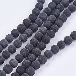 Black Natural Black Stone Bead Strands, Round, Black, 8mm, Hole: 1mm, about 46pcs/strand, 14.76 inch