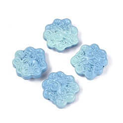 Light Sky Blue Two Tone Color Baking Paint Opaque Glass Beads, Flower, Light Sky Blue, 23x24.5x10mm, Hole: 1.4mm