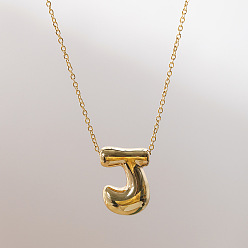 Letter J Brass Chunky Initial Pendant Necklaces, with Stainless Steel Lobster Claw Clasps, Real 14K Gold Plated, Letter J, 17.72~18.90 inch(45~48cm)