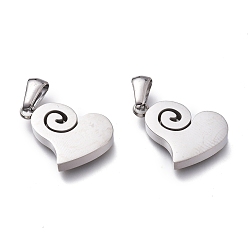 Нержавеющая Сталь Цвет Устойчивые к потускнению 304 подвески из нержавеющей стали, ручная полировка, сердце, цвет нержавеющей стали, 20x14x3.5 мм, отверстие : 6x2.5 мм