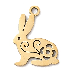 Настоящее золото 18K 201 подвески из нержавеющей стали, очарование кролика, лазерная резка, реальный 18 k позолоченный, 15.5x11.2x0.9 мм, отверстие : 1.5 мм