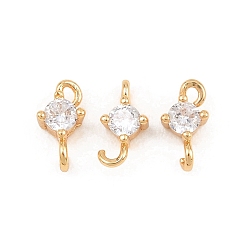Настоящее золото 18K Латунные подвески с плоскими круглыми соединителями из прозрачных кубических цирконий, реальный 18 k позолоченный, 8.5x4x3 мм, отверстие : 1.2 мм