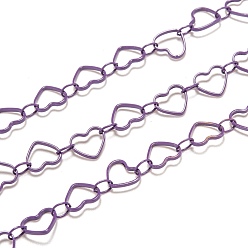 Purple Spray Painted Brass Link Chains, Soldered, with Spool, Heart, Purple, link: 4x3x0.5mm, heart: 6.5x7.5x1mm, 32.8 Feet(10m)/roll
