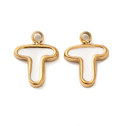 Letter T 304 из нержавеющей стали шармы эмали, реальный 14 k позолоченный, буквы, Письмо T, 8.5x6.5x1.3 мм, отверстие : 1.2 мм