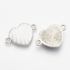 Белый Соединители звеньев сплава эмали, сердце, платина, белые, 13.5x20.5x3 мм, отверстие : 1.5 мм