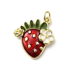 Клубника Латунь эмаль подвески, стойки покрытие, долговечный, без кадмия и без свинца, реальный 18 k позолоченный, с целью перехода в кольце, клубника, 18x18x5 мм, отверстие : 3 мм