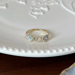 Бледно-бирюзовый Кольца-манжеты из сплава с эмалью и стразами для женщин., цветок, золотые, бледные бирюзовая, внутренний диаметр: регулируемый