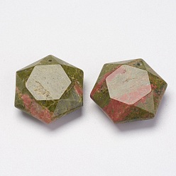 Unakite Natural Unakite Pendants, Hexagon, 28~29x25x9~10mm, Hole: 1.5mm