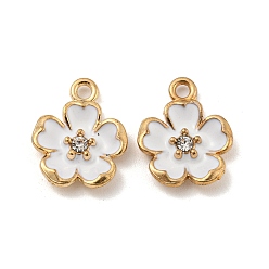 Белый Подвески из эмали и сплава, со стразами, золотые, цветочный шарм, белые, 16x12.5x3 мм, отверстие : 1.8 мм