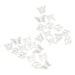 Stainless Steel Color 304 Stainless Steel Links Connectors, Laser Cut, Butterfly, Stainless Steel Color, 17x24.5x1.5mm, Hole: 1.6mm, 24pcs/box