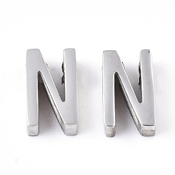 Letter N Anlaufgeschützt 201 Charms aus Edelstahl, Edelstahl Farbe, letter.n, 8x5x3 mm, Bohrung: 1.6 mm