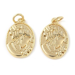 Настоящее золото 18K Латунные подвески, овальные с девушкой, с целью перехода в кольце, долговечный, без свинца и без кадмия, реальный 18 k позолоченный, 18.5x12x2 мм, отверстие : 3.5 мм