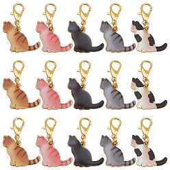 Золотой 25шт 5 стили сплав эмаль подвески украшения, Сплав с застежками когтя омара, форма кошки, золотые, 27 мм, 5 шт / стиль