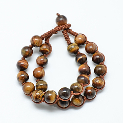 Tiger Eye Natural Tiger Eye Beaded Bracelets, Polyester Multi-strand Bracelets, 11-7/8 inch(300mm)