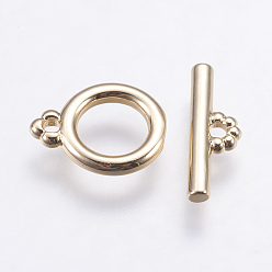 Настоящее золото 18K Латуни Переключить застежками, кольцо, долговечный, реальный 18 k позолоченный, без никеля , Кольцо: 12x10x2 mm, отверстия : 1 mm и 6 мм, бар: около 14.5x5x2 мм, отверстие : 1 мм.