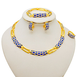 Синий Ожерелья из сплава с рисунком змеиной кожи, украшенные эмалью и стразами, а также наборы браслетов с кольцами и звеньями, синие, 390 мм