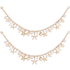 Light Gold 2шт. богемные цепочки для сумок в виде морских звезд из сплава и натуральных ракушек с кисточками, с имитацией жемчужина бисера, цвет морской раковины, золотой свет, 357 мм