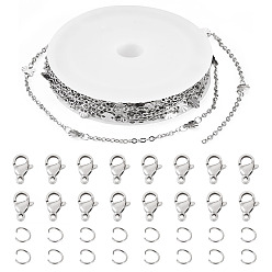 Нержавеющая Сталь Цвет Наборы для самостоятельного изготовления браслетов/ожерельев, включая пластиковую катушку, 304 цепи, застежки и кольца из нержавеющей стали, цвет нержавеющей стали, 5.5x7x0.5 мм