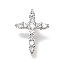Platinum Brass Micro Pave Clear Cubic Zirconia Pendants, Round Cross Charms, Lead Free & Cadmium Free, Long-Lasting Plated, Rack Plating, Platinum, 17.5x13x5mm, Hole: 3x1.5mm