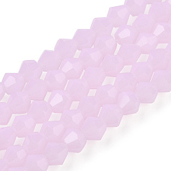 Pink Стеклянные бусины, имитация нефрита , граненые, двухконусные, розовые, 4.5x4 мм, отверстие : 0.8~1 мм, около 75~78 шт / нитка, 28~29 см