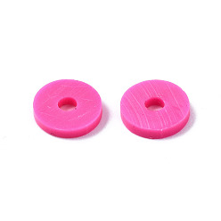 Camellia Flat Round Eco-Friendly Handmade Polymer Clay Beads, Disc Heishi Beads for Hawaiian Earring Bracelet Necklace Jewelry Making, Camellia, 6x1mm, Hole: 2mm, about 353~378pcs/strand, 17.7 inch