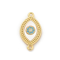 Horse Eye Шармы-соединители из латуни с микропаве из прозрачного кубического циркония, с оболочкой, реальный 18 k позолоченный, лошадиный глаз , 18.5x10x2.5 мм, отверстие : 1.2 мм