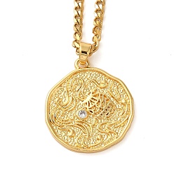 Водолей Латунная прозрачная кубическая циркония панцирная цепочка созвездие кулон медаль ожерелья для женщин, реальный 18 k позолоченный, Водолей, 17.52~17.72 дюйм (44.5~45 см), Кулон : 23.5x21.5x2 мм