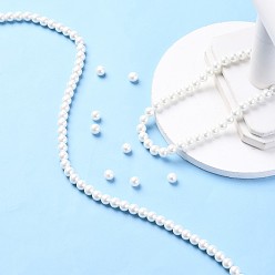 White Eco-Friendly Dyed Glass Pearl Round Beads Strands, Grade A, Cotton Cord Threaded, White, 8mm, Hole: 0.7~1.1mm, about 52pcs/strand, 15 inch