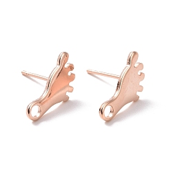 Real Rose Gold Plated 201 Stainless Steel Stud Earring Findings, with Horizontal Loop and 316 Stainless Steel Pin, Foot Print, Real Rose Gold Plated, 13x7.5mm, Hole: 1.8mm, Pin: 0.7mm