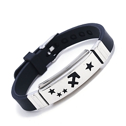 Schütze Edelstahl-Gliederarmband mit Sternbild und Silikonkordeln, Schütze, 8-7/8 Zoll (22.5 cm)
