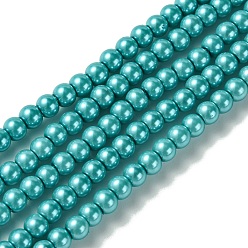 Темно-Голубой Круглые бусины из экологически чистого окрашенного стекла с жемчугом, класс А, хлопковый шнур , глубокое синее небо, 4~4.5 мм, отверстие : 0.7~1.1 мм, около 104 шт / нитка, 15 дюйм